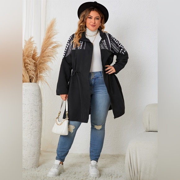 Plus Size Drawstring Waist Trench Coat - Picture 1 of 4